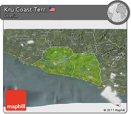 Satellite 3D Map of Kru Coast Terr., semi-desaturated