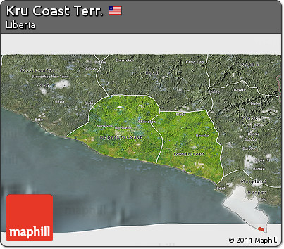 Satellite 3D Map of Kru Coast Terr., semi-desaturated