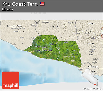Satellite 3D Map of Kru Coast Terr., shaded relief outside