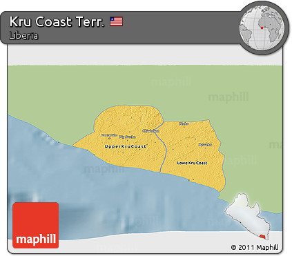 Savanna Style 3D Map of Kru Coast Terr., single color outside