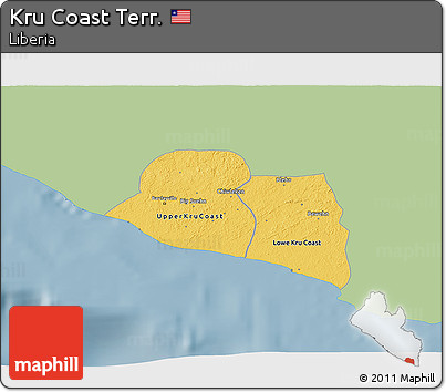 Savanna Style 3D Map of Kru Coast Terr., single color outside