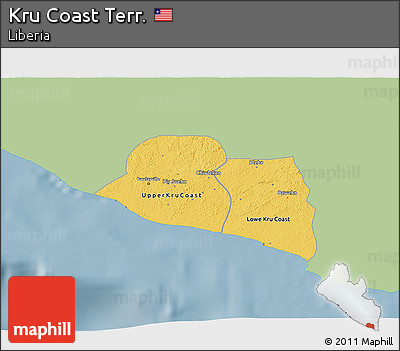 Savanna Style 3D Map of Kru Coast Terr., single color outside