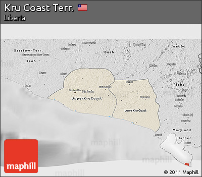 Shaded Relief 3D Map of Kru Coast Terr., desaturated