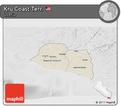 Shaded Relief 3D Map of Kru Coast Terr., lighten, desaturated