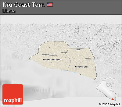 Shaded Relief 3D Map of Kru Coast Terr., lighten, desaturated