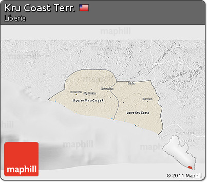 Shaded Relief 3D Map of Kru Coast Terr., lighten, desaturated