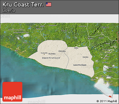 Shaded Relief 3D Map of Kru Coast Terr., satellite outside