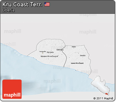 Silver Style 3D Map of Kru Coast Terr., single color outside