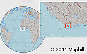 Gray Location Map of Kru Coast Terr., within the entire country, hill shading