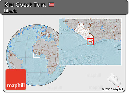 Gray Location Map of Kru Coast Terr., highlighted country, hill shading