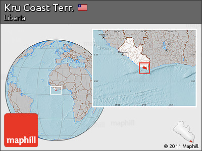 Gray Location Map of Kru Coast Terr., highlighted country, hill shading