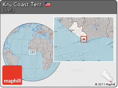 Gray Location Map of Kru Coast Terr., highlighted country, hill shading