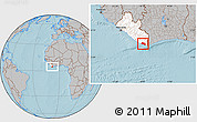 Gray Location Map of Kru Coast Terr., highlighted country, hill shading