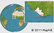 Satellite Location Map of Kru Coast Terr., highlighted country, within the entire country