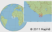 Savanna Style Location Map of Kru Coast Terr., within the entire country