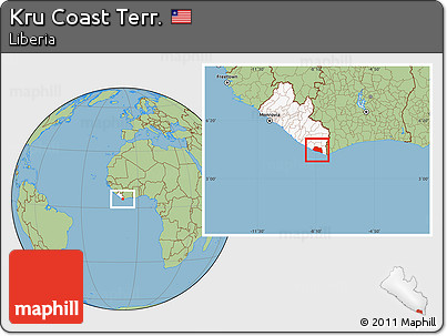 Savanna Style Location Map of Kru Coast Terr., highlighted country