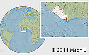 Savanna Style Location Map of Kru Coast Terr., highlighted country, hill shading