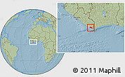 Savanna Style Location Map of Kru Coast Terr., hill shading