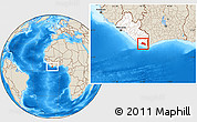Shaded Relief Location Map of Kru Coast Terr., highlighted country