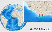 Shaded Relief Location Map of Lowe Kru Coast, within the entire country