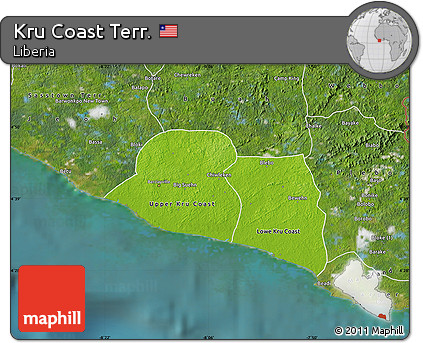 Physical Map of Kru Coast Terr., satellite outside
