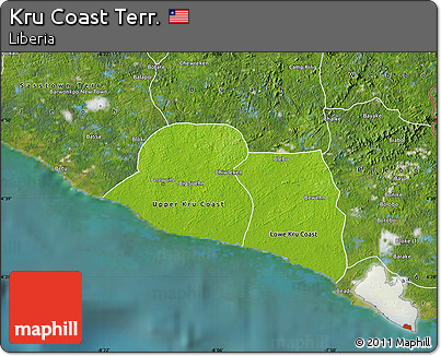Physical Map of Kru Coast Terr., satellite outside