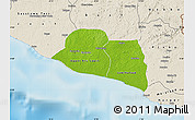 Physical Map of Kru Coast Terr., shaded relief outside