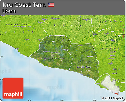 Satellite Map of Kru Coast Terr., physical outside