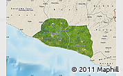 Satellite Map of Kru Coast Terr., shaded relief outside