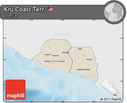 Shaded Relief Map of Kru Coast Terr., single color outside