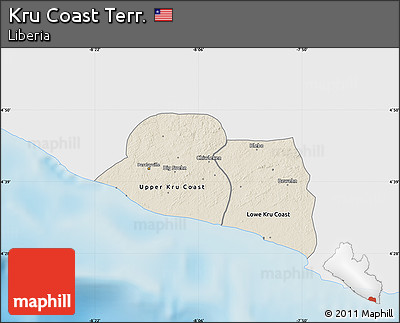 Shaded Relief Map of Kru Coast Terr., single color outside