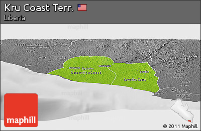 Physical Panoramic Map of Kru Coast Terr., desaturated