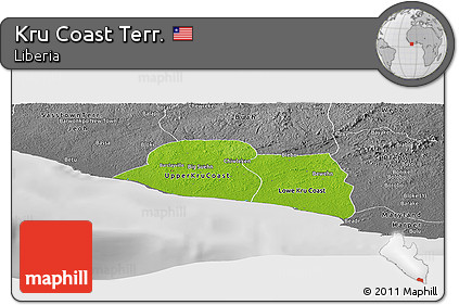 Physical Panoramic Map of Kru Coast Terr., desaturated