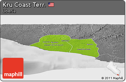 Physical Panoramic Map of Kru Coast Terr., desaturated