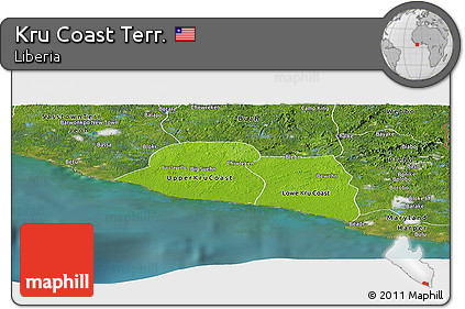 Physical Panoramic Map of Kru Coast Terr., satellite outside