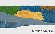 Political Shades Panoramic Map of Kru Coast Terr., darken