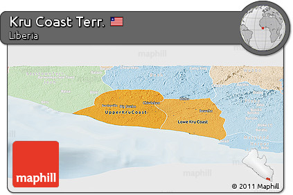 Political Shades Panoramic Map of Kru Coast Terr., lighten