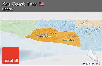 Political Shades Panoramic Map of Kru Coast Terr., lighten