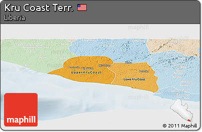 Political Shades Panoramic Map of Kru Coast Terr., lighten