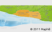 Political Shades Panoramic Map of Kru Coast Terr., physical outside