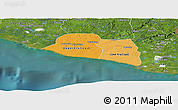 Political Shades Panoramic Map of Kru Coast Terr., satellite outside