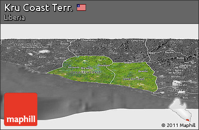 Satellite Panoramic Map of Kru Coast Terr., desaturated