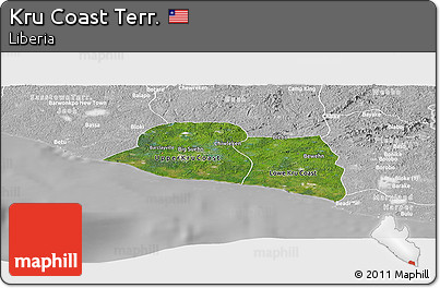 Satellite Panoramic Map of Kru Coast Terr., lighten, desaturated