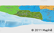 Satellite Panoramic Map of Kru Coast Terr., political shades outside
