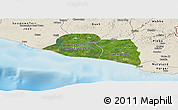 Satellite Panoramic Map of Kru Coast Terr., shaded relief outside