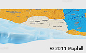 Shaded Relief Panoramic Map of Kru Coast Terr., political outside