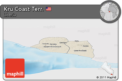 Shaded Relief Panoramic Map of Kru Coast Terr., single color outside