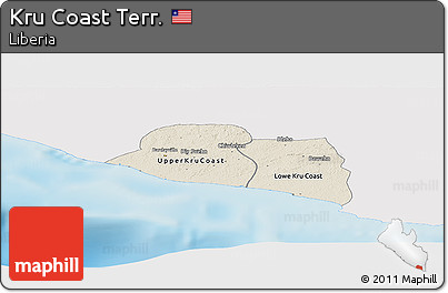 Shaded Relief Panoramic Map of Kru Coast Terr., single color outside