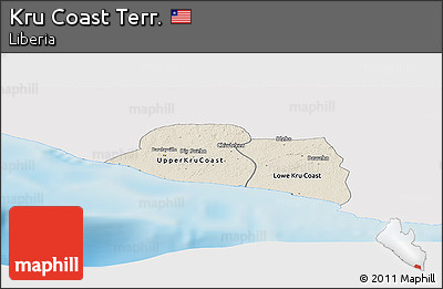 Shaded Relief Panoramic Map of Kru Coast Terr., single color outside