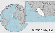 Blank Location Map of Liberia, gray outside, hill shading outside